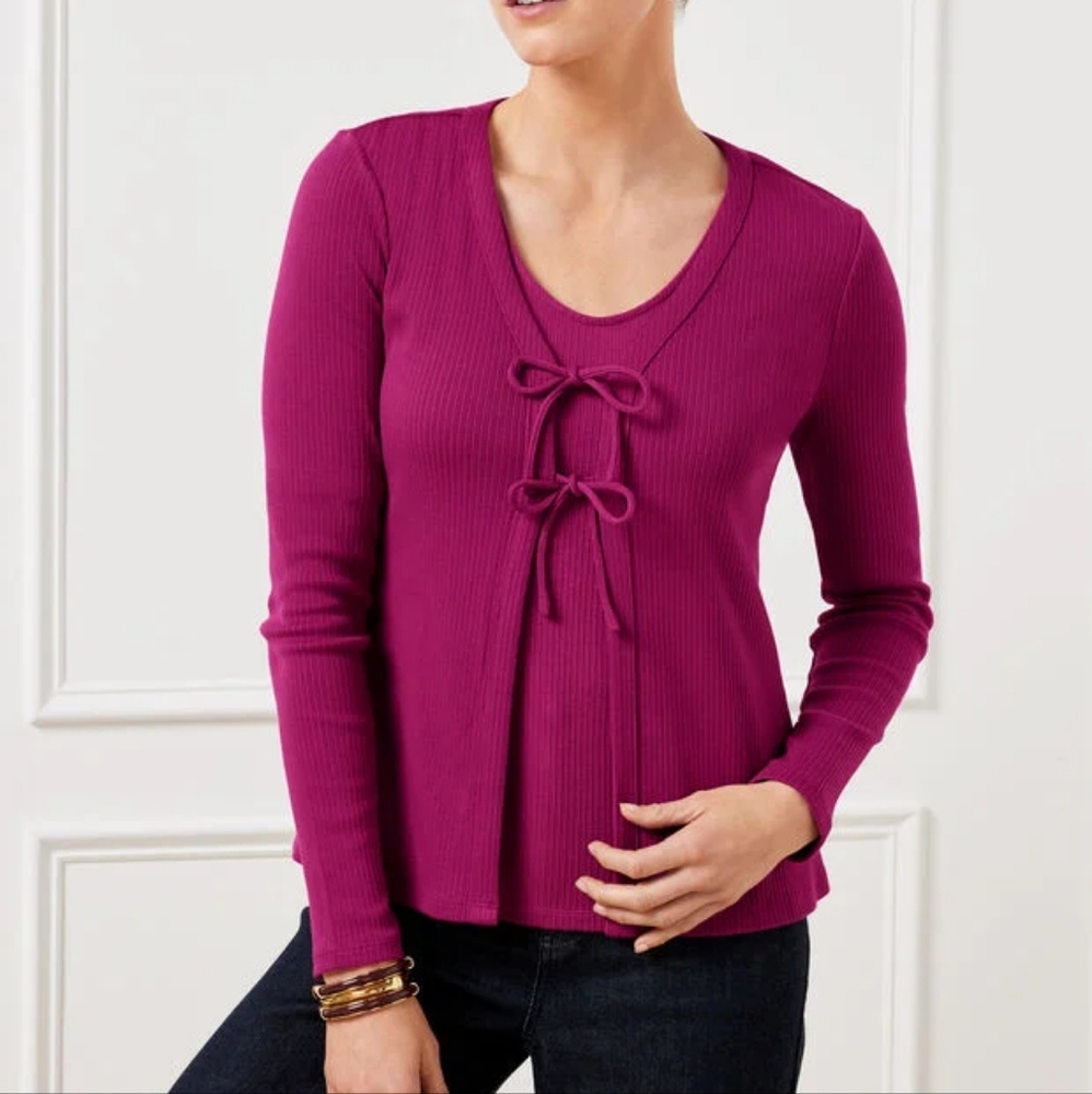 Talbots Pink Plumrose Ribbed Tie Front Cardigan Size‎ Large LGreat condition ex